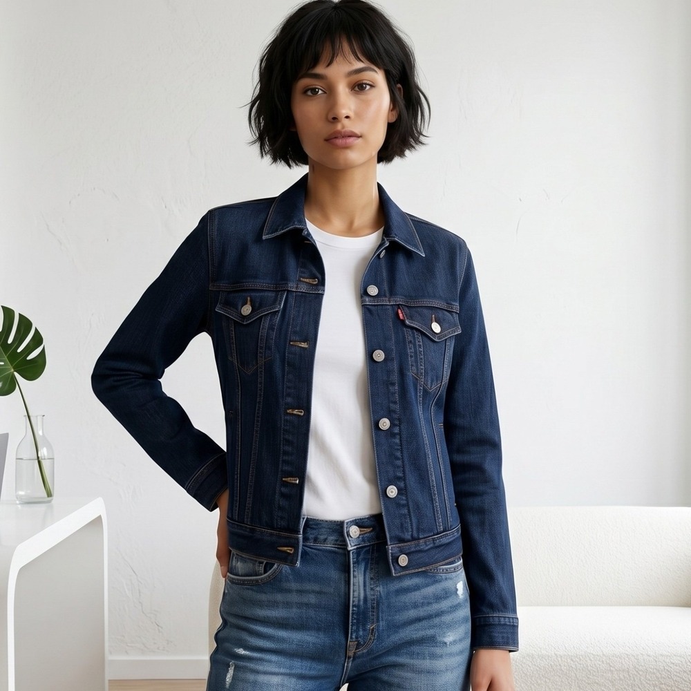 Levis Denim‎ Trucker Jacket Womens Medium Dark Indigo Wash Classic Cotton NWOT